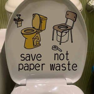 Creative Save Paper Not Waste toilet lid sticker with hand-drawn bathroom illustrations