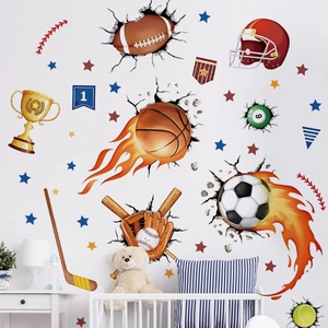 3D sports ball wall stickers with flame effects for boys' room decor and home styling