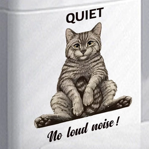 Cute Tabby Cat Toilet Sticker Removable PVC Bathroom Wall Decal Quiet Sign No Loud Noise Warning Poster Home Decoration