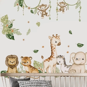 Dschungeltier-Wandtattoo-Set mit Giraffe, Elefant und Löwe für das Kinderzimmer-Dekor