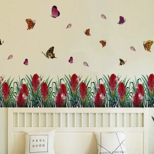 Self-adhesive red flower and butterfly wall stickers for living room home decor
