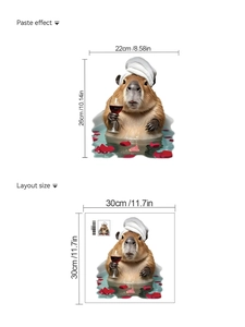 Detail showing layout and paste size for cute capybara bath wall sticker decoration