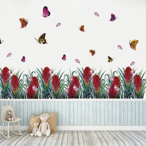 Red flower and butterfly wall stickers for living room decor featuring watercolor art