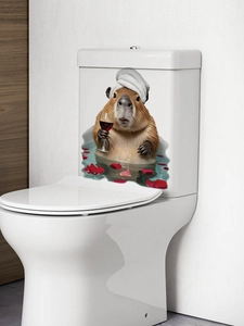 Detail of funny Capybara bathroom sticker showing a cartoon capybara bathing in a tub