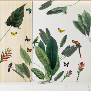 Tropical wall sticker with parrots and palm leaves for living room wall decoration