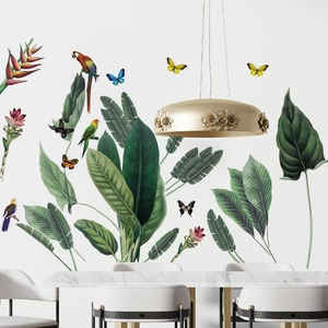 Tropical parrot and banana leaf wall decals for modern living room home wall decoration