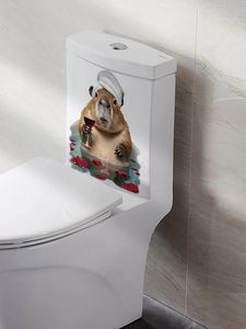 Funny Capybara bathroom sticker showing a cute animal in a bathtub on a white toilet tank