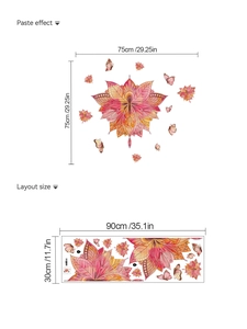 Detail of red mandala flower wall sticker layout and application size display