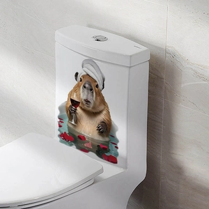 Funny 3D capybara bathroom sticker showing a cute animal bathing with wine on a toilet