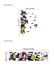 Detailed layout and paste dimensions for Halloween cartoon wall decals set