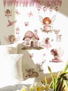 Détails de stickers muraux maison champignon fée aquarelle pour chambre d'enfant