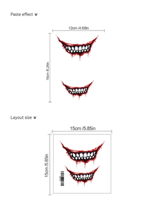 Detaillierte Maße für blutige Fangzähne Smile Wandaufkleber für Halloween Deko
