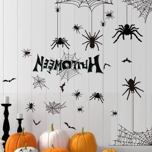 Halloween Μαύρος Ιστός Αράχνης Αυτοκόλλητα Τοίχου PVC Νυχτερίδες Αποσπώμενα DIY Διακόσμηση για Αποκριάτικο Πάρτι Διακόσμηση