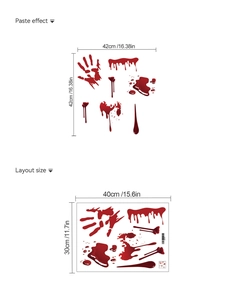 Detail of Halloween bloody handprint stickers showing paste effect and layout size metrics