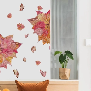 Red mandala flower wall stickers with butterflies for modern home living room decor