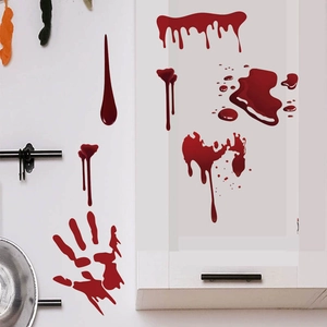 Halloween Horror Bloody Handprint Wall Stickers Red Blood Drip Splatter Decals For Car Window Bathroom Door Home Party Decoration