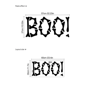 Halloween BOO wall sticker with black bone design for home decor, measures 57x27cm