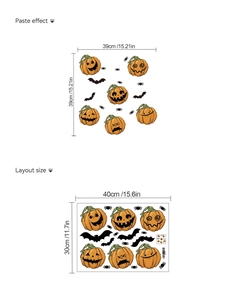 Stickers muraux citrouille d'Halloween avec chauves-souris montrant l'effet de pose et taille