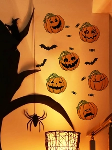 Détail de stickers muraux citrouilles et chauves-souris d'Halloween décoratifs