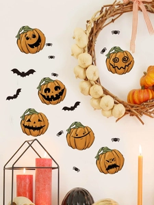 Décoration murale chaleureuse avec autocollants de citrouilles d'Halloween et chauves-souris