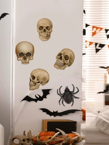 Halloween wall stickers featuring skulls, spider and bats for festive room decoration