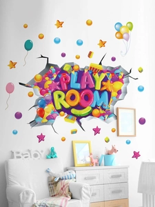 Vinilo decorativo efecto 3D con letras de colores PLAY ROOM para cuarto de juegos