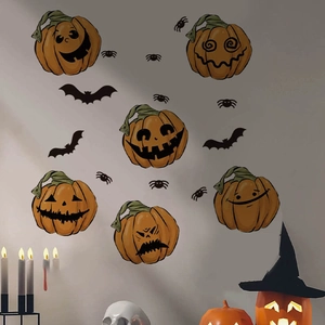 Stickers muraux citrouille d'Halloween avec chauves-souris et araignées décoratives