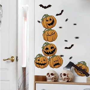 Stickers muraux Halloween avec citrouilles, chauves-souris et araignées décoratifs
