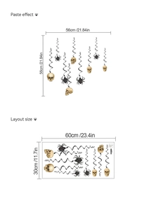 Halloween skeleton spider wall sticker layout and paste effect size details shown