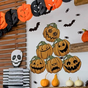 Autocollants de citrouille d'Halloween et chauves-souris noires pour décoration murale festive
