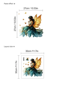 Dimensions détaillées et effet final du sticker mural de fée papillon pour chambre