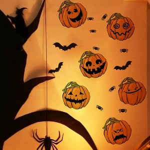 Lot de stickers muraux citrouille d'Halloween avec chauves-souris et araignées noires