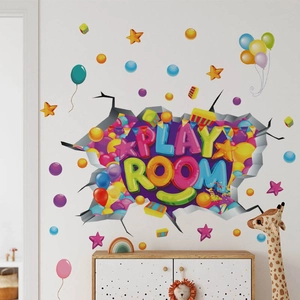 Vinilos decorativos 3D Play Room con letras de colores y estrellas para cuarto infantil