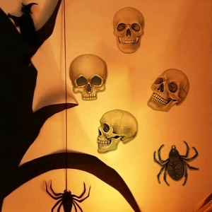 Halloween wall decals set with realistic skulls and black spiders for spooky home decoration