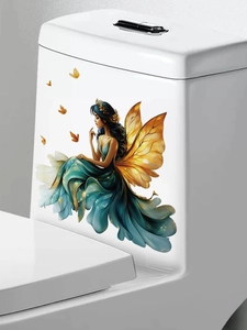 Vue détaillée des stickers muraux fée et papillons aux ailes dorées sur fond blanc