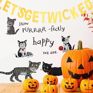 Halloween Funny Cartoon Cat Wall Stickers Decorative PVC Self Adhesive Removable Wall Decal For Living Room Bedroom Home Decor Art