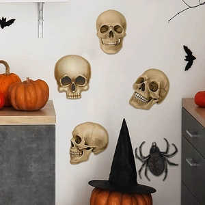 Halloween wall stickers featuring vintage human skulls and black spider for home decor