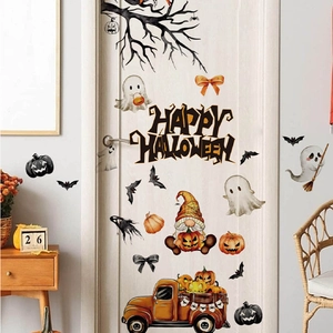 Halloween Ghost Pumpkin Wall Stickers Removable PVC Decals Happy Halloween Lettering Door Decoration Home Party Decor