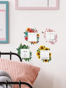 Detailed set of 4 PVC wall switch stickers featuring sunflower and floral leaf designs