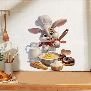 Cartoon Rabbit Chef Kitchen Wall Stickers PVC Waterproof 3D Effect Baking Theme Removable Art Decals For Dining Room Decor