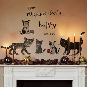 Cartoon Halloween cat wall stickers with How PURRRR-fectly happy we are quote decor