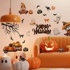 Halloween wall stickers featuring cute ghosts, pumpkins and Happy Halloween text decor