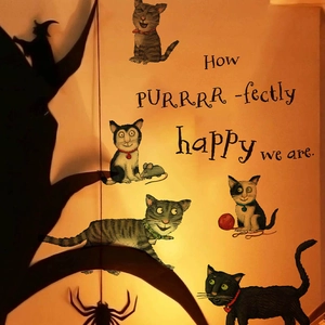 Halloween cartoon cat wall stickers with How PURRRR-fectly happy we are quote decor