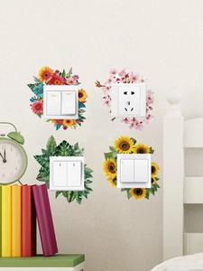 Detailed set of 4 floral and tropical leaf PVC wall stickers for square light switches