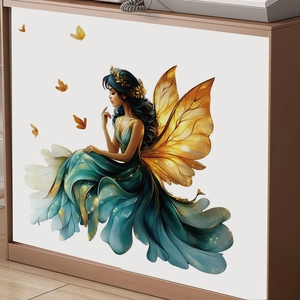 Sticker mural fée fantaisie ailes de papillon dorées pour décor de chambre