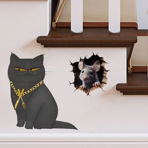 3D cartoon cat and mouse hole wall stickers for living room and stairs home decoration