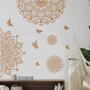 Bohemian Gold Mandala Totem Wall Stickers Removable PVC Butterfly Patterns Zen Yoga Meditation Home Decor For Living Room Bedroom