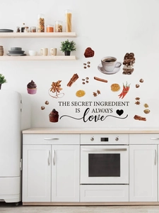 Close-up of coffee theme wall decals with hand-drawn dessert patterns and quotes
