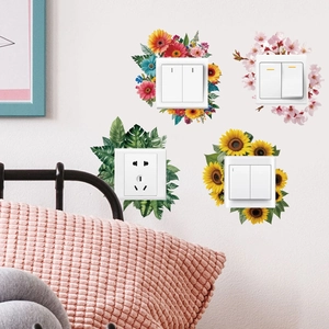 Floral and leaf PVC light switch stickers featuring sunflower and daisy home wall decor