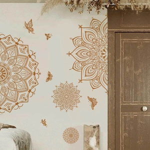 Golden mandala wall stickers with butterflies for living room home decor decals